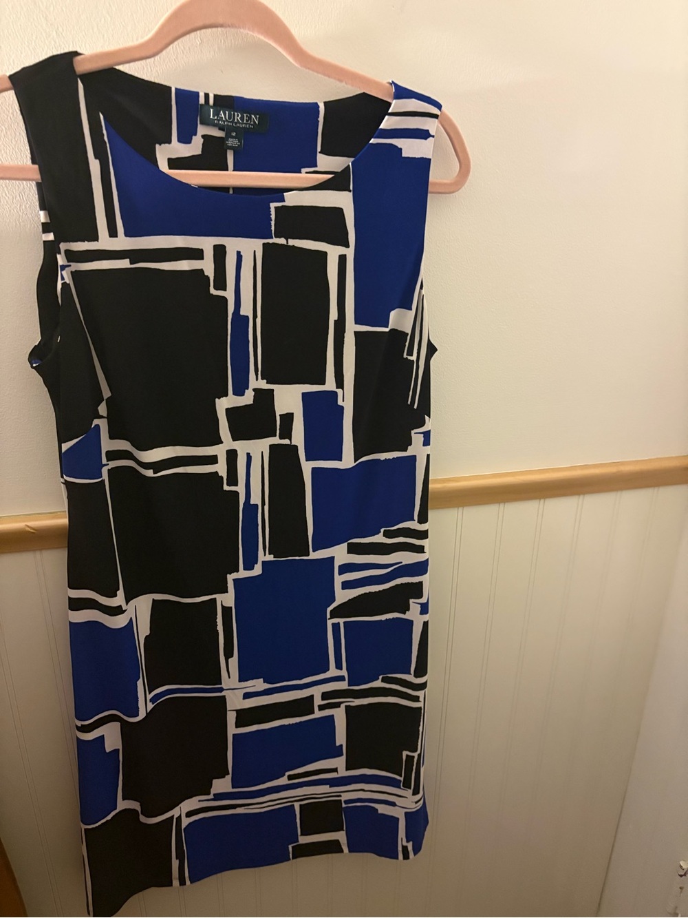 Lauren Ralph Lauren Women’s Size 12 Geometric Stretch Shift Dress Blue Black